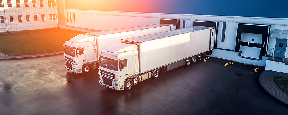 Trucks in front of the logistics center